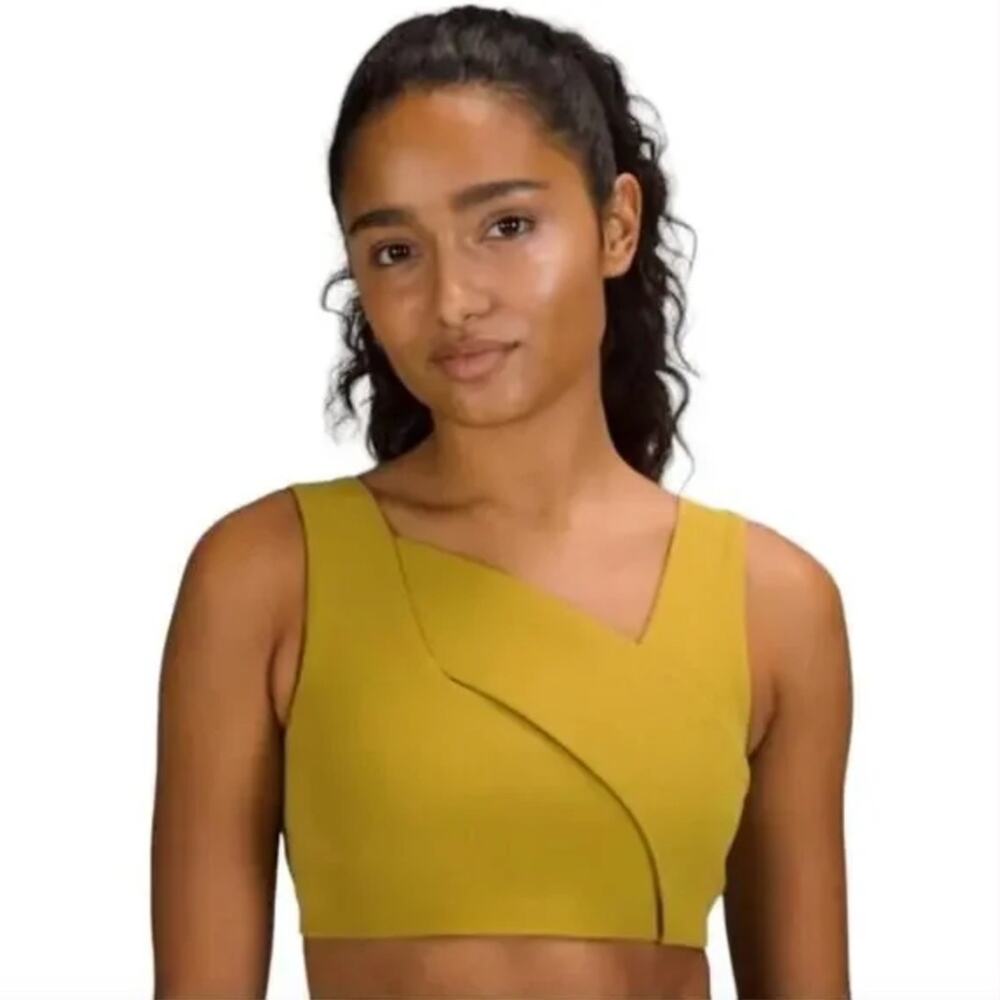 Lululemon Nulu Cross Front Gold Yoga Bra Light Support Lightweight Soft Size 8